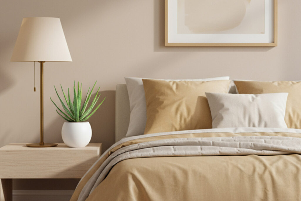 Sansevieria e aloe vera su un mobile in camera da letto ben illuminata