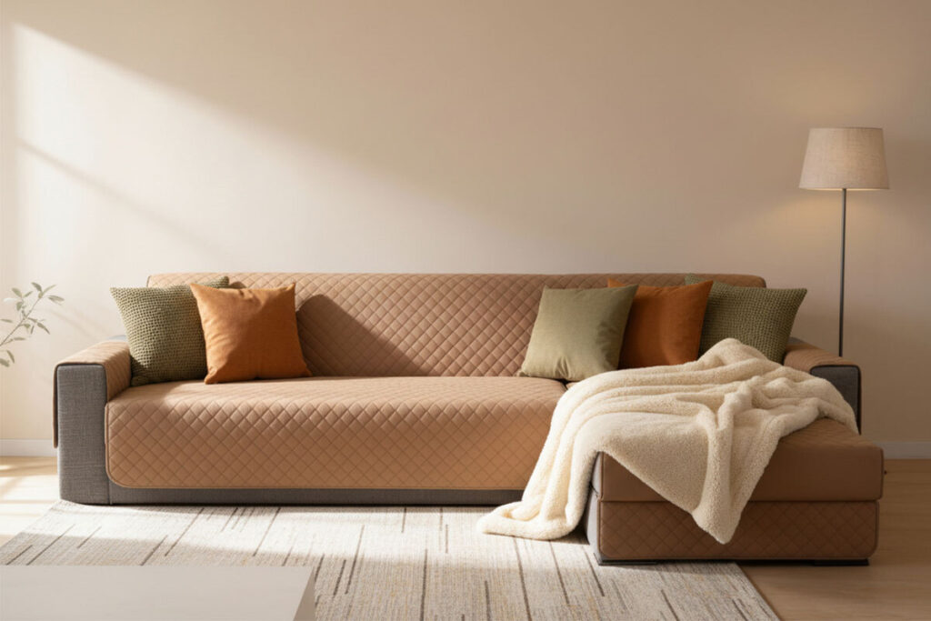 Divano con plaid e cuscini per aumentare il comfort domestico