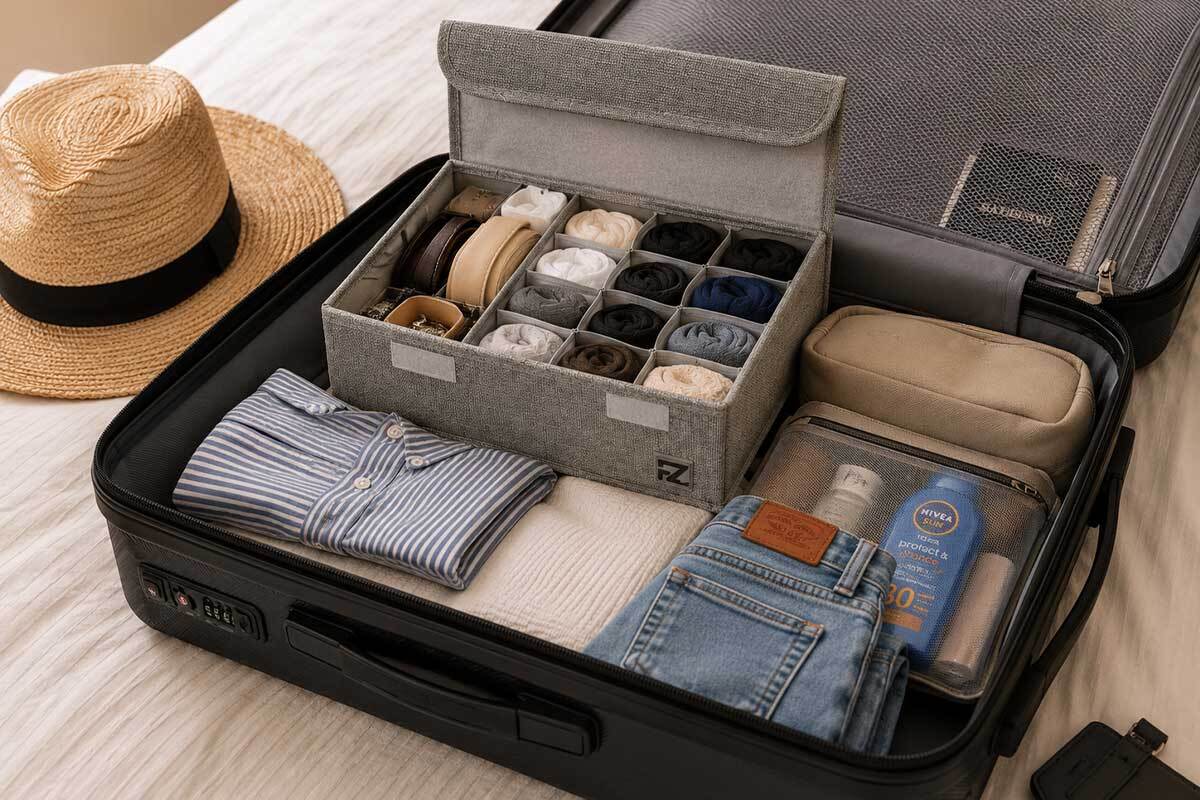 Organizer da viaggio utilizzati per sistemare vestiti e accessori