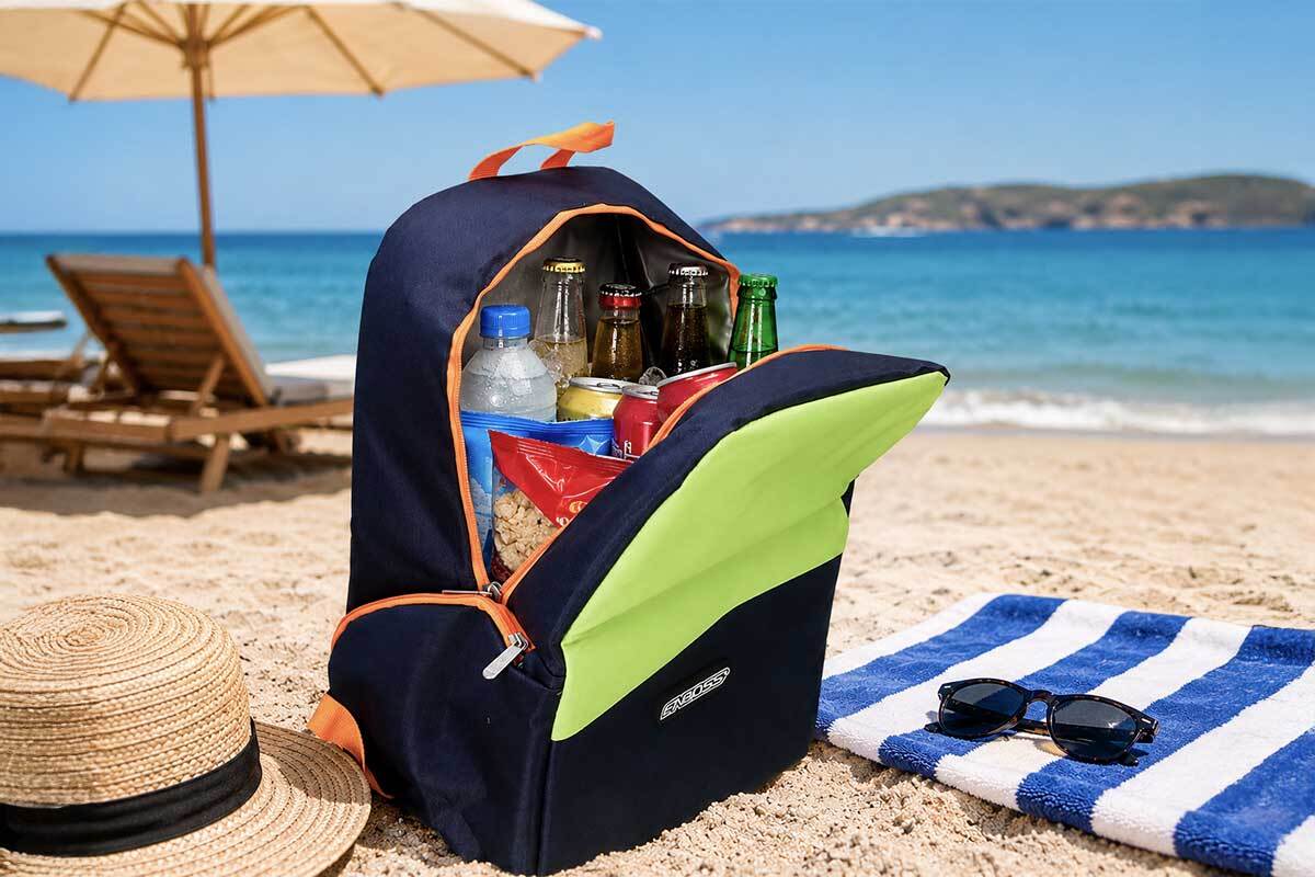 Zona relax in spiaggia con ombrellone e accessori