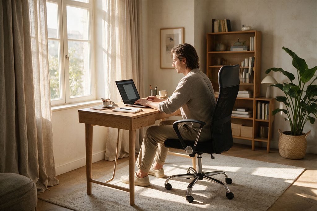 Sedia da ufficio abbinata a scrivania per postazione studio in casa