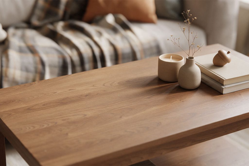 Tavolino da soggiorno con semplici decorazioni autunnali